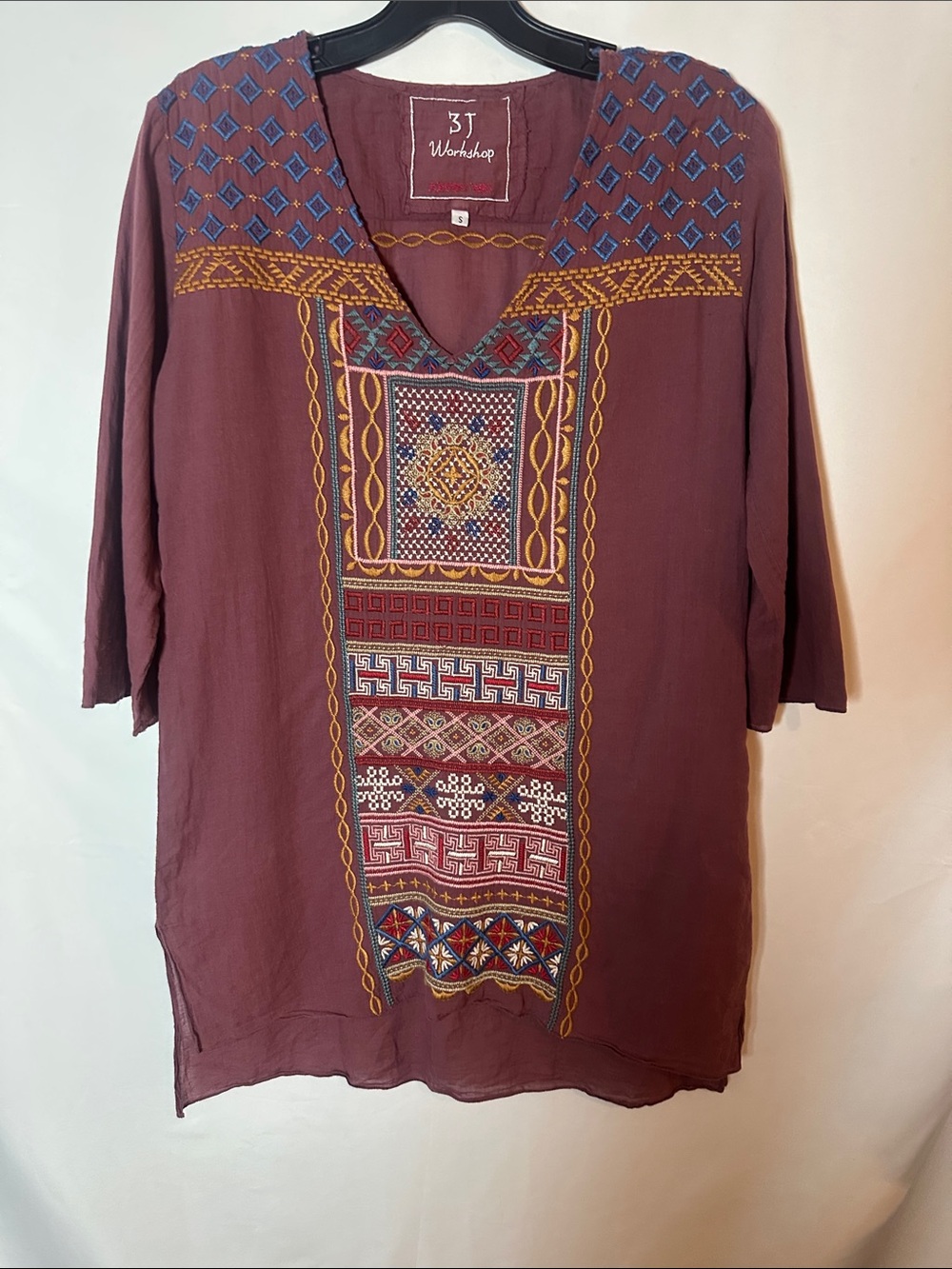 Johnny Was Burgundy Embroidered V-Neck Tunic